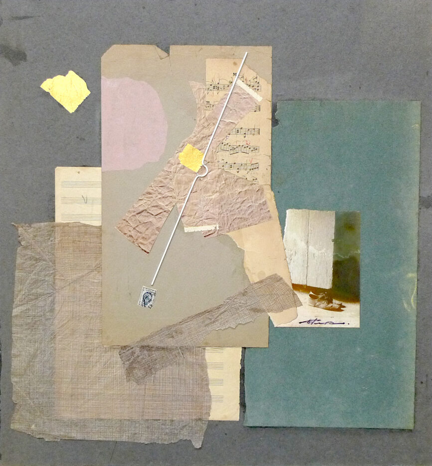 Vasiliy Ryabchenko - Quiet Visit, 56,5 х 52 cm, collage, mixed media (1991)