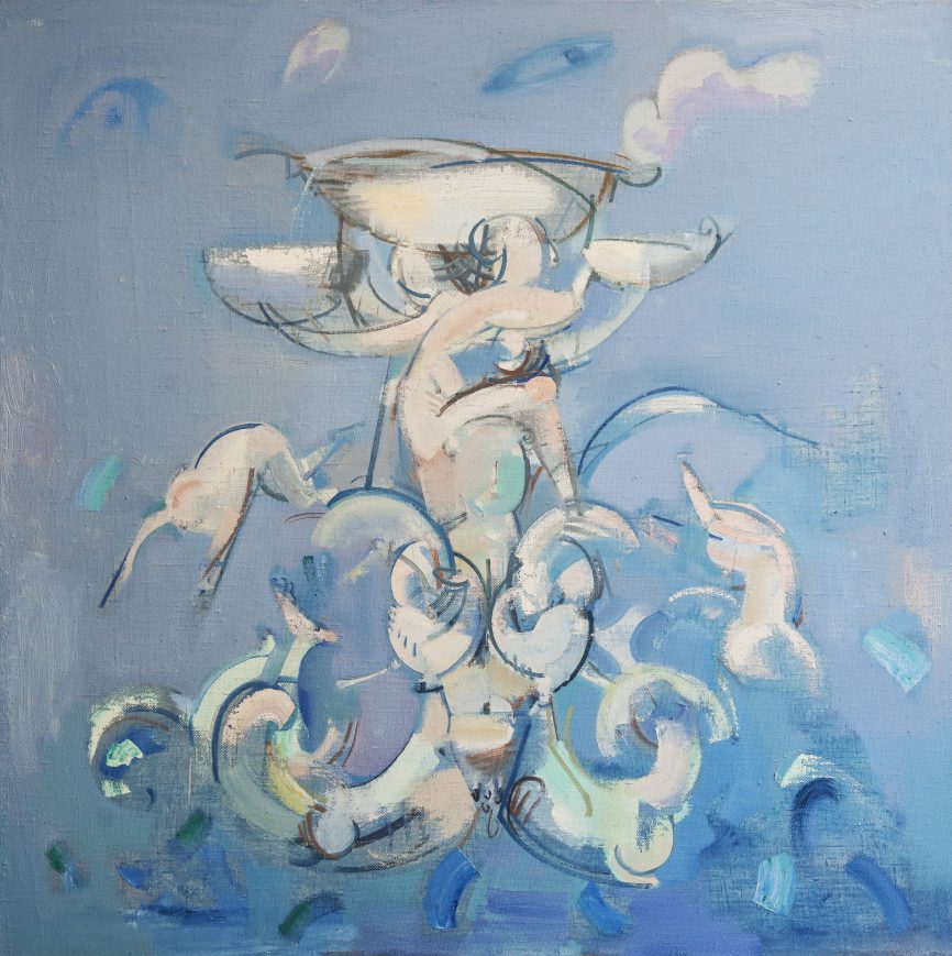 Vasiliy Ryabchenko - Fountain Constructing (blue), 2019, 100 х 100 cm, oil on canvas